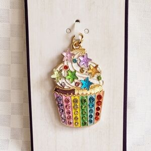 Hello Happy - Cupcake Pendant Charm with Rhinestones and Stars - NWT